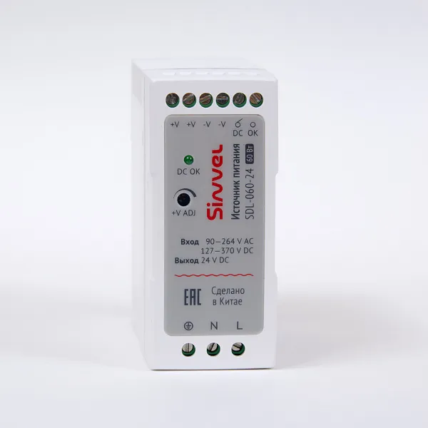 Блок питания SDL 60 Вт, питание 90-264В AC, 127-370В DC; выход 24В DC, пластиковый корпус, Sinvel, SDL-060-24