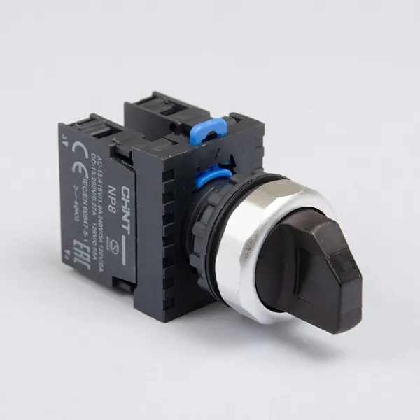 578767 | Переключатель, NP8-20X/332, 3 положения, самовозврат, 45 градусов, черный, 2НО, IP65, Chint