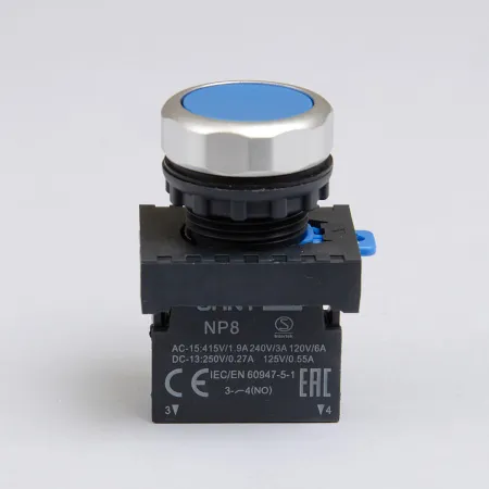 578645 | Кнопка NP8-10BN/6 синяя 1НО, IP65, Chint
