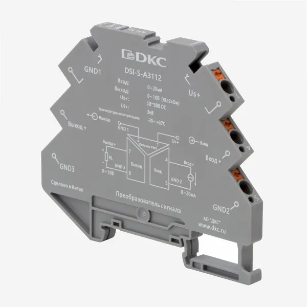 dkcDSI-S-A3112 | Преобразователь сигнала DSI-S, 6,2 мм 1 вход 0…20 мА, 1 выход 0…10 В, DKC