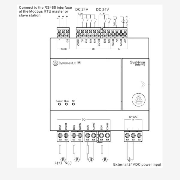 ZR1PP00BD2A | Интеллектуальное реле SR1; 24 VDC; 12 IO: 6 DI, 4 DO (реле); 2 AI; 1xRS485, Systeme Electric