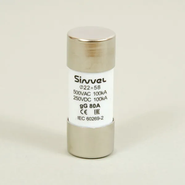 SV2258-80 | Плавкая вставка 80 А, gG, 22х58 мм, 500 В АС/ 250 B DC, Sinvel 
