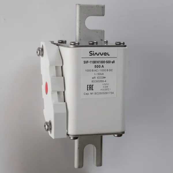 SVF-110B1K1000-500-aR | Предохранитель, 500 А, 1000 В DC / 1000 В AC, aR, ножи под болт, габ 1, монт расст 110 мм, Sinvel 
