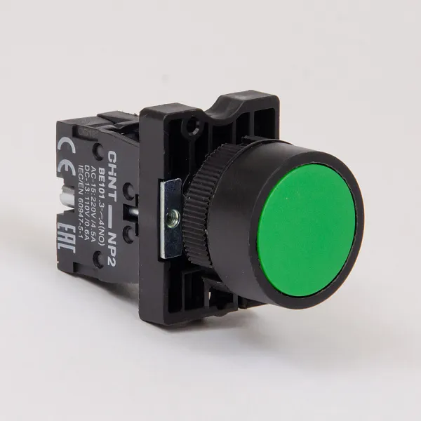 574085 | Кнопка NP2-EA31 зелёная 1НО, IP40 пластик, Chint