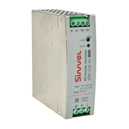 Блок питания SDN 120 Вт, питание 90-264В AC, 127-370В DC; выход 24В DC, металлический корпус, Sinvel, SDN-120-24
