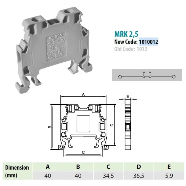1010014 MRK 2,5 | Клеммник на DIN-рейку 2,5мм.кв. (черный),1014, Onka 