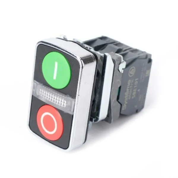 SB4BW7A3741M5 | Кнопка двойная, плоская, зелён "I", красн "О", белая в центре, металл, подсветка 230В АС, 1НО+1НЗ, Systeme Electric