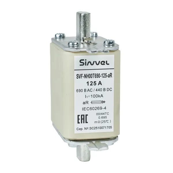 SVF-NH00T690-125-aR | Предохранитель, 125 А, 690 В AС, aR, габарит 00, ножи, Sinvel 