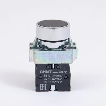 574841 | Кнопка NP2-BA25, чёрная, металл, 1НЗ+1НО, IP40, Chint