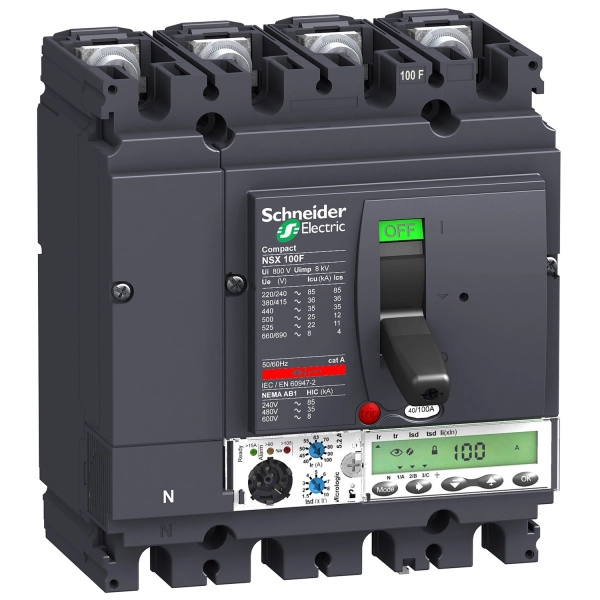 LV429887 | Автоматический выключатель NSX100F Micrologic 5.2A 4P3d 40A 36кА, Schneider Electric