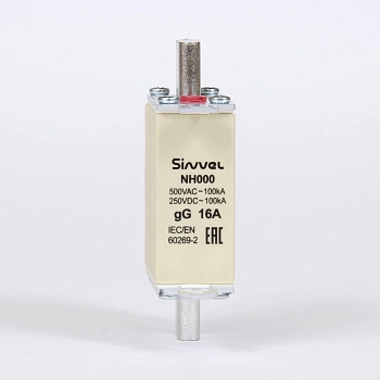 FNH000S-16 | Предохранитель 16 A, габарит 000, gG, 500 B AC/ 250 B DC, боёк, Sinvel 