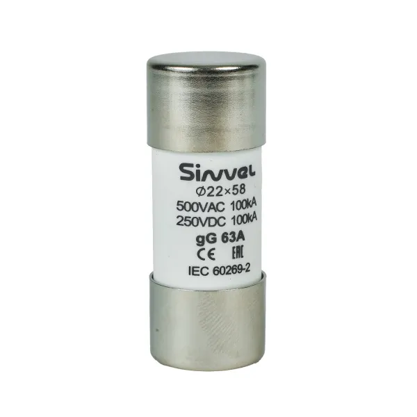 SV2258-63 | Плавкая вставка 63 А, gG, 22х58 мм, 500 В АС/ 250 B DC, Sinvel 