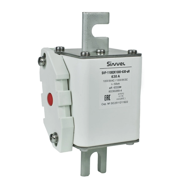 SVF-110B2K1000-630-aR | Предохранитель, 630 А, 1000 В DC / 1000 В AC, aR, ножи под болт, габ 2, монт расст 110 мм, Sinvel 