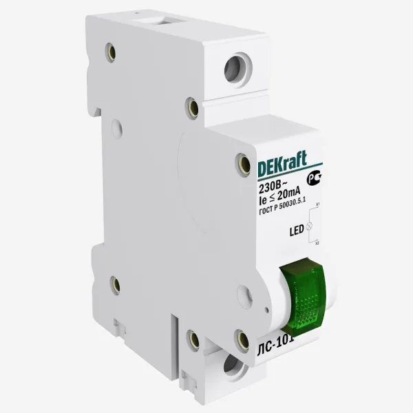 18004DEK | Лампа сигнальная ЛС-101 в модульном корпусе 1P ЗЕЛЕНАЯ LED 220В, Dekraft