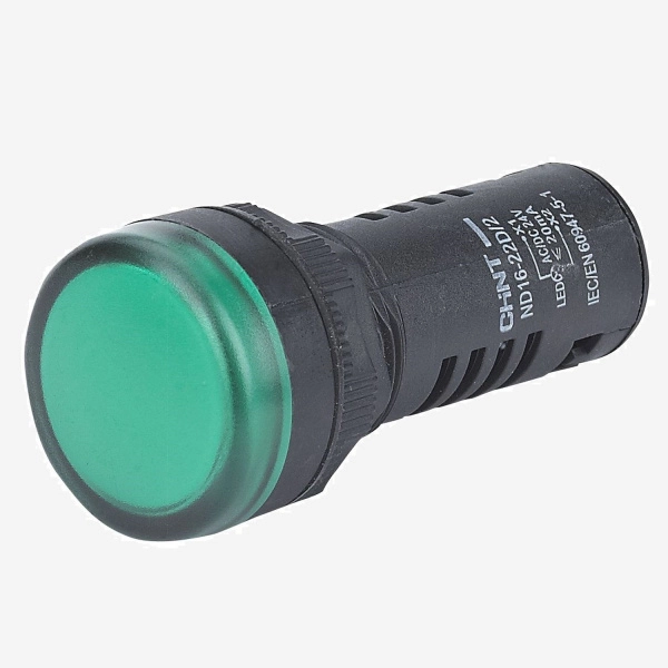 593945 | Индикатор ND16-22D/2C зелёный, встроенный резистор, IP65, 12В AC/DC, Chint