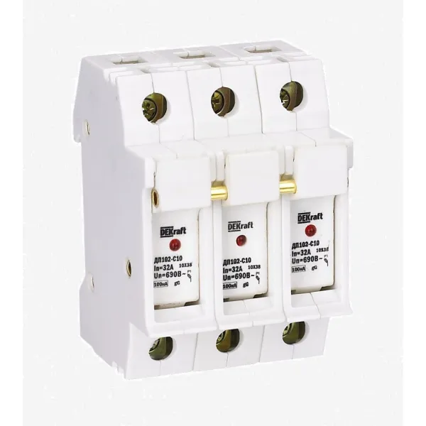 21385DEK | Держатель предохранителей C10 со светодиодной индикацией 3P ДП-102, Dekraft 