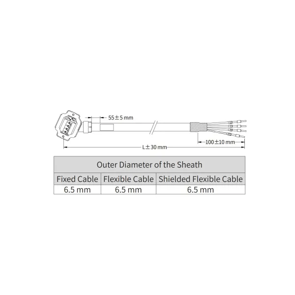 Силовой кабель для сервомотора MS1H1/MS1H4 без тормоза, подключение спереди, 10м