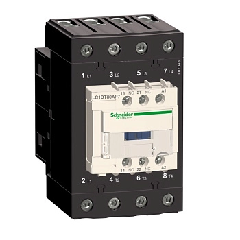 LC1DT80AF7 | Контактор, серия Tesys D, 4P (4 НО), 80 А, AC1, 1 НО +1 НЗ, 110В AC, Everlink, Schneider Electric