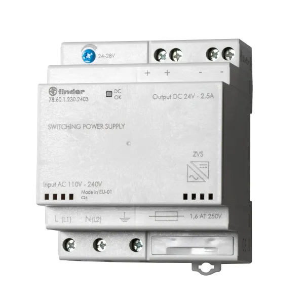 Импульсный источник питания; вход 110...240В AC; выход 24В DC, 60Вт; модульный, Finder, 786112302403
