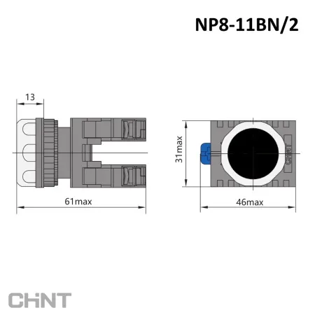 667112 | Кнопка NP8-11BN/2 чёрная, 1НО+1НЗ, IP65, Chint