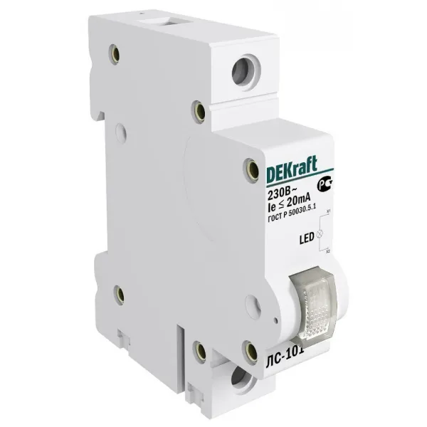 18010DEK | Лампа сигнальная ЛС-101 в модульном корпусе 1P БЕЛАЯ LED 220В, Dekraft
