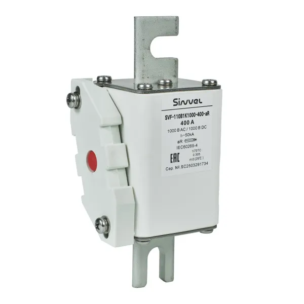 SVF-110B1K1000-400-aR | Предохранитель, 400 А, 1000 В DC / 1000 В AC, aR, ножи под болт, габ 1, монт расст 110 мм, Sinvel 