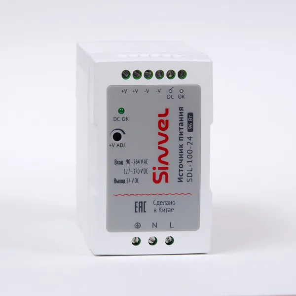 Блок питания SDL 96 Вт, питание 90-264В AC, 127-370В DC; выход 24В DC, пластиковый корпус, Sinvel, SDL-100-24