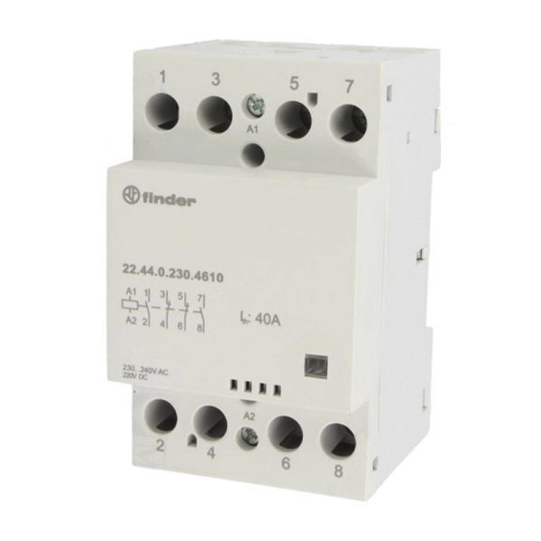 224401204610PAS | Контактор, 2НО+2НЗ, 40 А, 120В AC/DC, мех.индикатор, AgSnO2, Finder