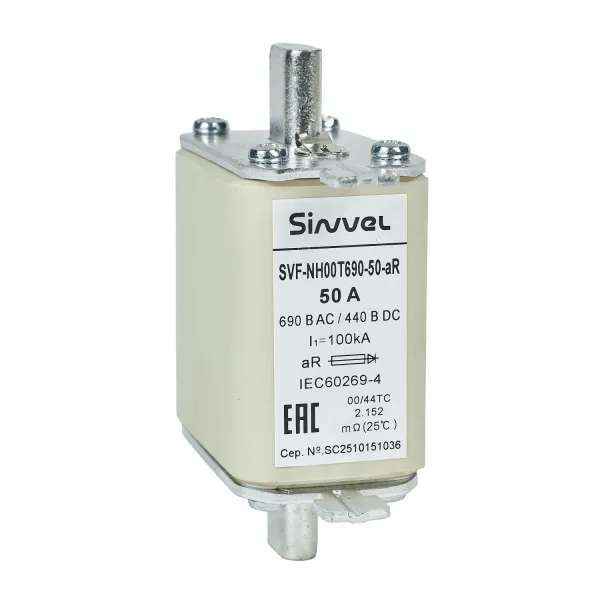 SVF-NH00T690-50-aR | Предохранитель, 50 А, 690 В AС, aR, габарит 00, ножи, Sinvel 