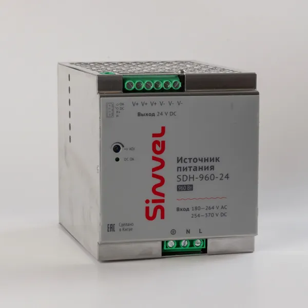 Блок питания SDH 960 Вт, питание180-264В AC, 254-370В DC; выход 24В DC, металлический корпус, Sinvel, SDH-960-24