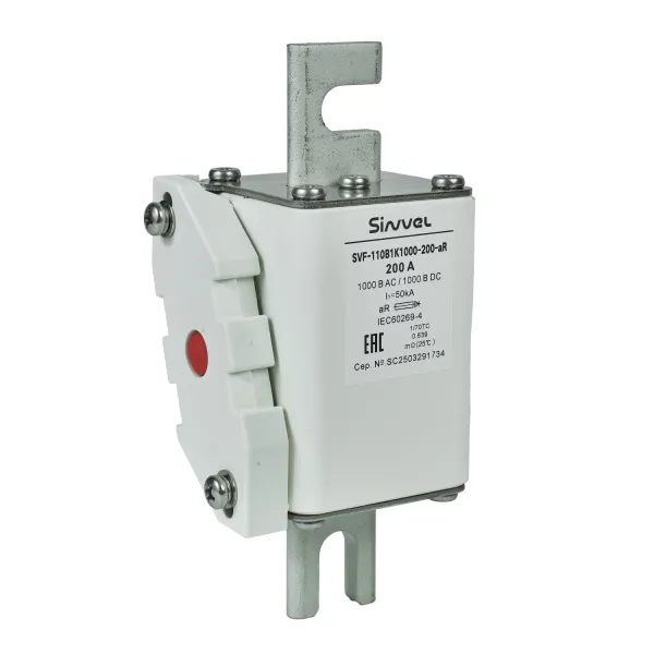 SVF-110B1K1000-200-aR | Предохранитель, 200 А, 1000 В DC / 1000 В AC, aR, ножи под болт, габ 1, монт расст 110 мм, Sinvel 