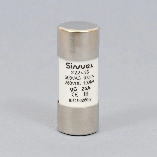 SV2258-25 | Плавкая вставка 25 А, gG, 22х58 мм, 500 В АС/ 250 B DC, Sinvel 