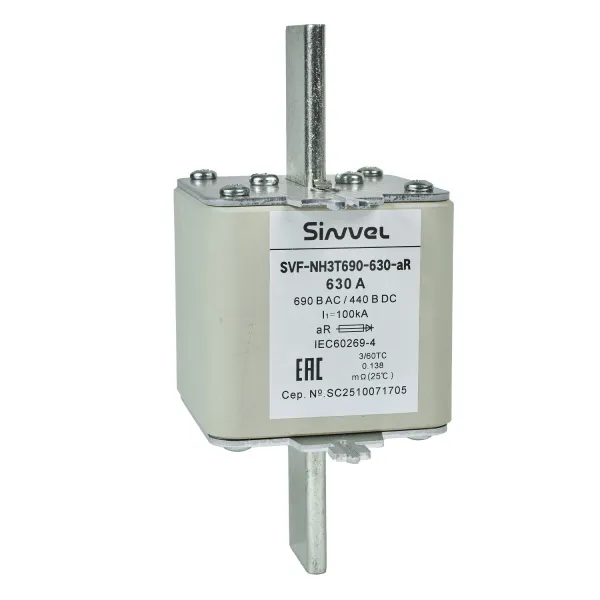 SVF-NH3T690-630-aR | Предохранитель, 630 А, 690 В AС, aR, габарит 3, ножи, Sinvel 