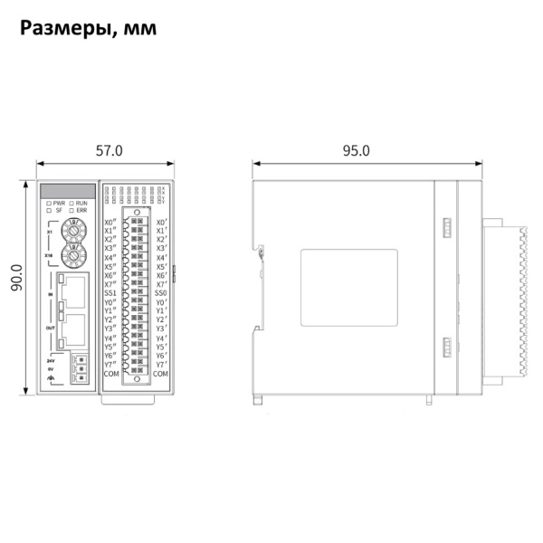 GR10-1616ETNE | Модуль расширения ведомый EtherCAT 16 дискретных входов и 16 транзисторных выходов NPN, съемный пруж, Inovance