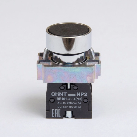 573787 | Кнопка NP2-BA21, чёрная, металл, 1НО, IP40, Chint