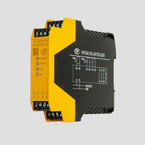 HFGA1/A-3H1D-U24 | Реле безопасности, 3НО мгновенных контактов безопасности, 1НЗ контакт сигнализации, базовые функции, Hongfa