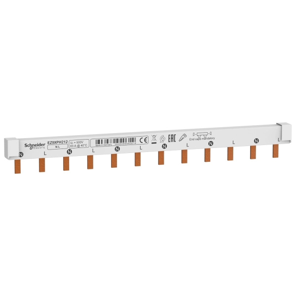 EZ9XPH212 | ШИНКА ГРЕБ. 2П (L1L2) 12МОД ШАГ 18ММ 63А, Schneider Electric