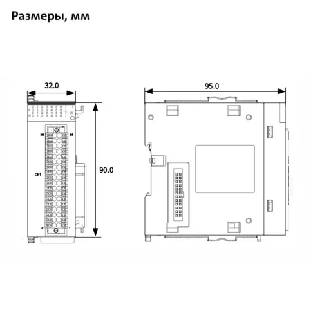 GL10-3200END | Модуль расширения для ПЛК 32 дискретных входа (16 PNP)/(16 NPN), съемный пружинный зажим, Inovance
