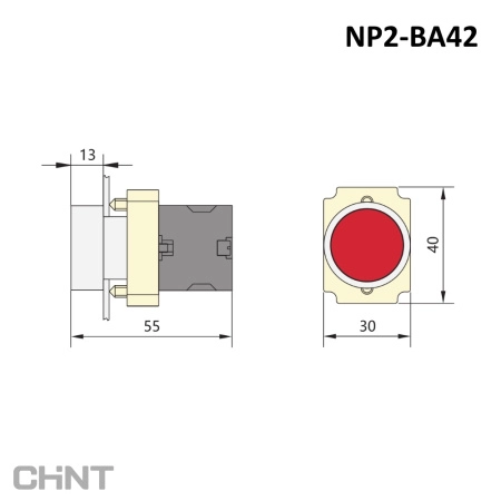574843 | Кнопка NP2-BA41, красная, металл, 1НЗ, IP40, Chint
