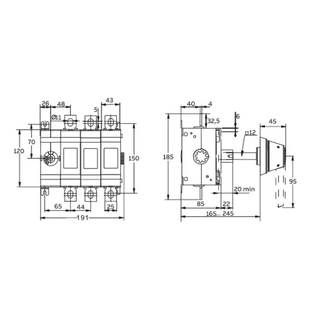 SDV400-3 | Выключатель-разъединитель, 400 А, 3Р, видимый разрыв, без ручки, Sinvel