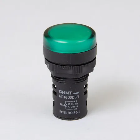 592940 | Индикатор ND16-22DS/2 укороченный корпус, встроенный резистор, зелёный, 24В AC/DC, Chint