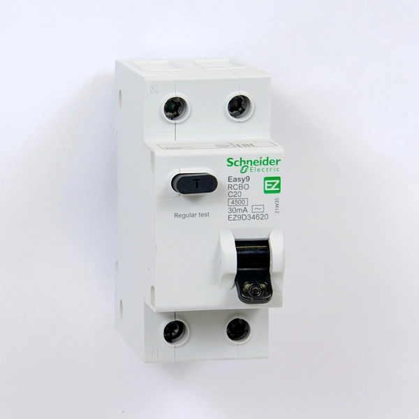 EZ9D34620 | Дифференциальный автомат Easy9, 1p+N 20А, кривая C, 30мА, тип AC, 4,5кА, Schneider Electric