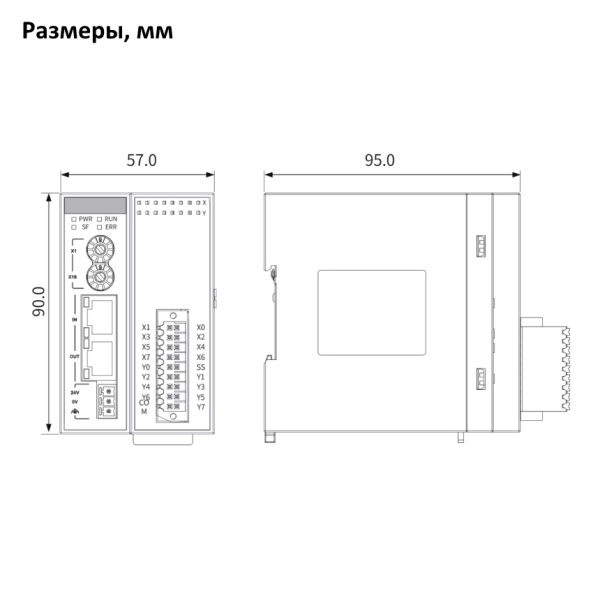 GR10-0808ETNE | Модуль расширения ведомый EtherCAT 8 дискретных входов и 8 транзисторных выходов NPN, съемный пружин, Inovance