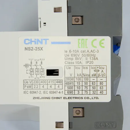 Автоматический выключатель защиты двигателя NS2-25X 6-10А с поворотной ручкой, Chint, ch495185
