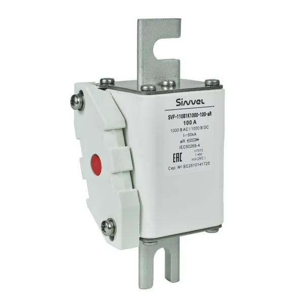 SVF-110B1K1000-100-aR | Предохранитель, 100 А, 1000 В DC / 1000 В AC, aR, ножи под болт, габ 1, монт расст 110 мм, Sinvel 