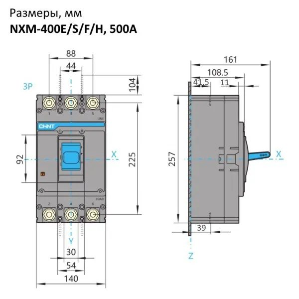 131374 | Автоматический выключатель NXM-630S/3P 500А 50кА, Chint