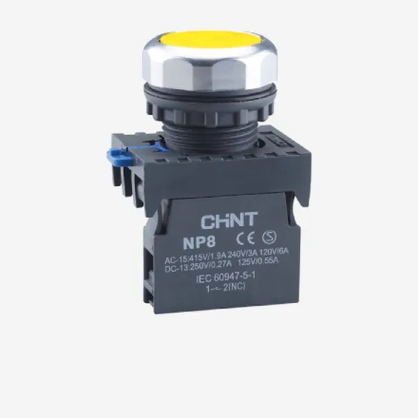 667613 | Кнопка упр. NP8-10BND/5 подсветка, самовозв, желтый, AC110-230В(LED), 1НО, IP65, Chint