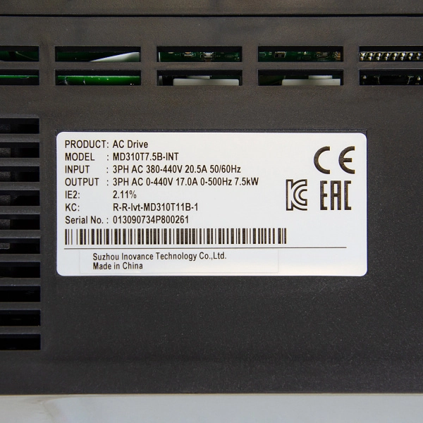 MD310T7.5B | Преобразователь частоты, серия MD310, 7,5 кВт, 17 А, перегрузка 150%, 380B, Inovance