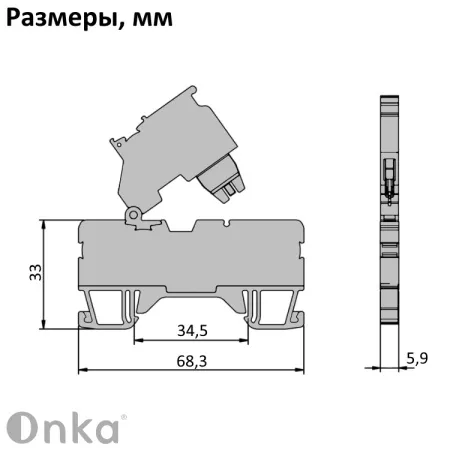 1020223 | Клеммник пруж.быстрозажимной (Push in) с держ.предохр.(5х20), 2,5 мм.кв., (серый), 2482, Onka