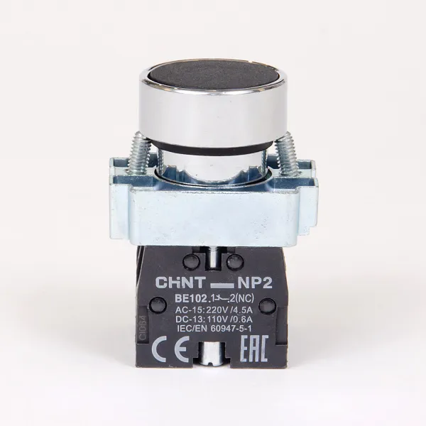 573962 | Кнопка NP2-BA25, чёрная, металл, 1НЗ+1НО, IP40, Chint
